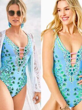 Lilly Pulitzer Jaspen One Piece Swimsuit Mosaic shells Size 12, Worn Once! $168